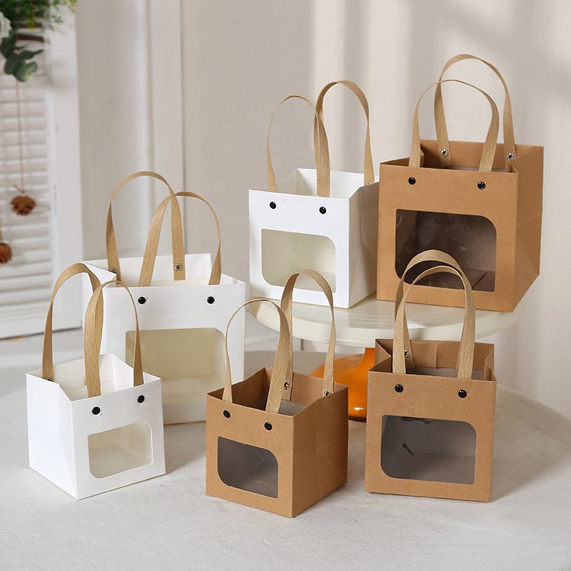 Clear Window Kraft Paper Portable Gift Bag with Handle