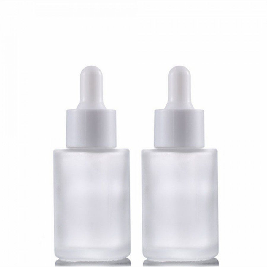 Cylinder Dropper Frosted White with White Cap - 30ml