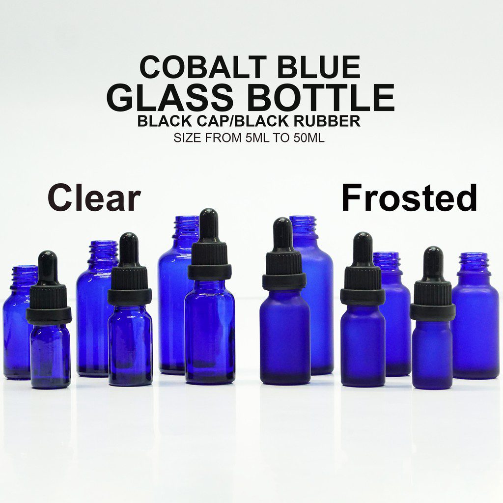 Cobalt Blue Glass Frosted Cobalt Blue Dropper Black Cap for Essential Oil