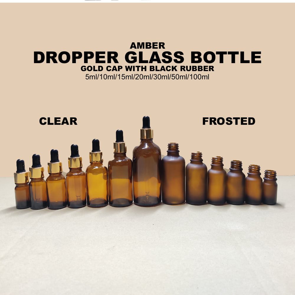 AMBER Glass Bottle Dropper for Serum Gold Cap