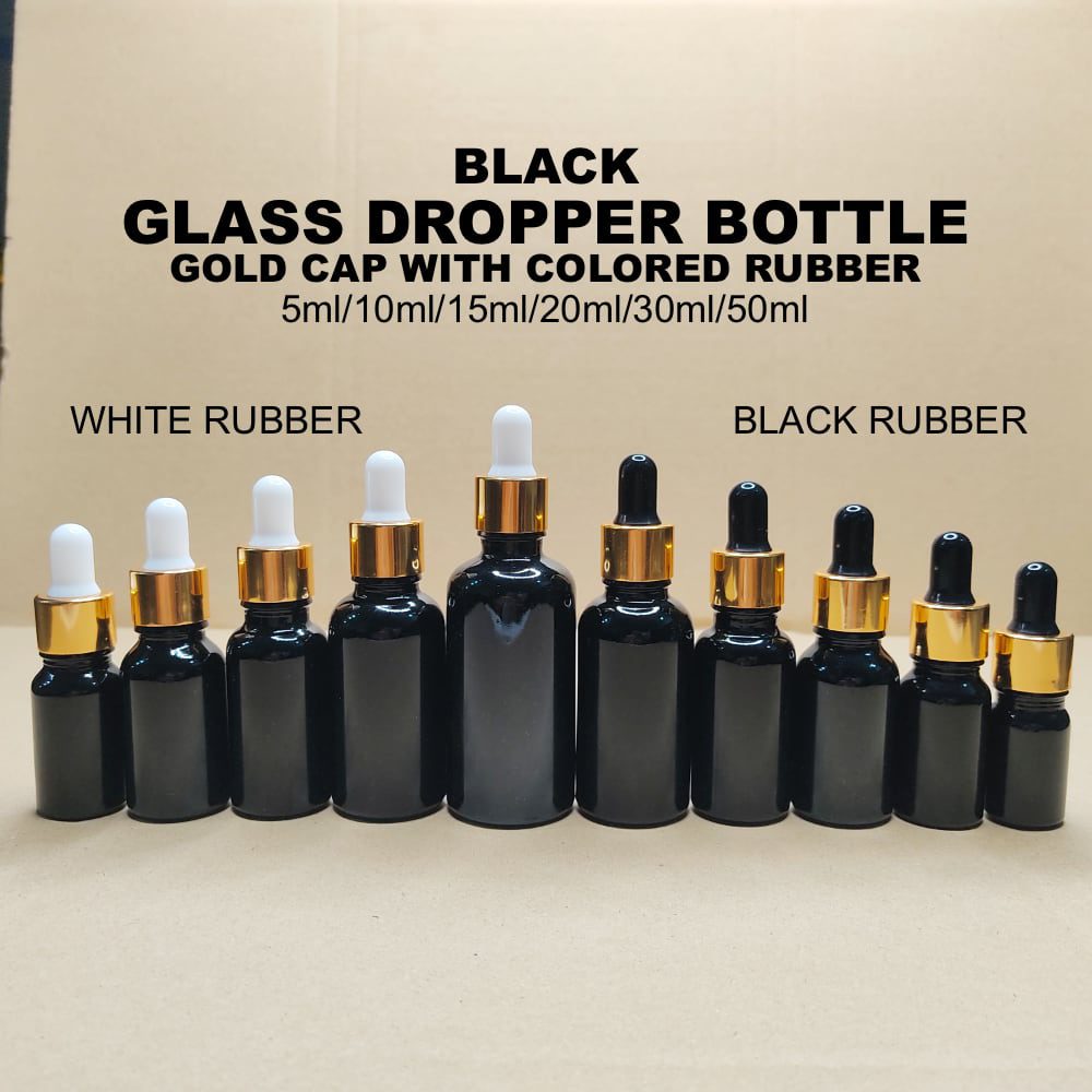 BLACK Dropper Glass Bottle with GOLD Cap