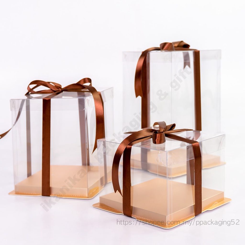 CLEAR LID GOLD Square Transparent Cake Box