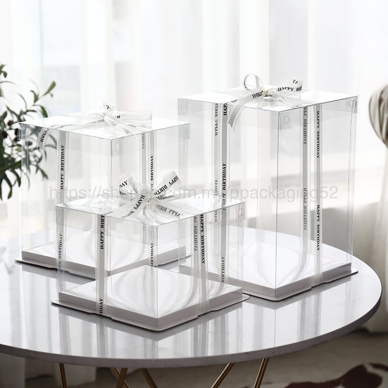 CLEAR LID SILVER Square Transparent Cake Box