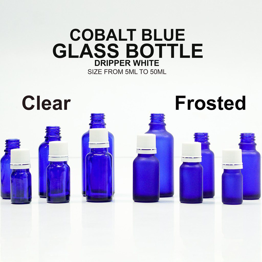 Clear Frosted Cobalt Blue Dripper Bottle with White Cap for Essential Oil Serum Bottle