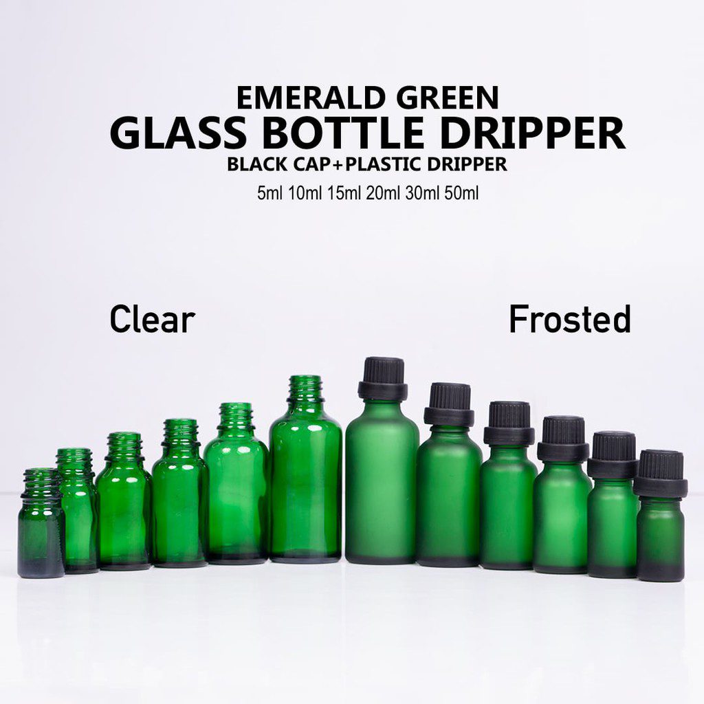 Green Frosted Glass Dripper Bottle with Black Cap for Essential Oil Aromatherapy