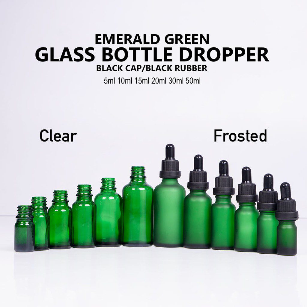 Green Glass Frosted Green Dropper Bottle with Black Cap for Aromatherapy Essential Oil