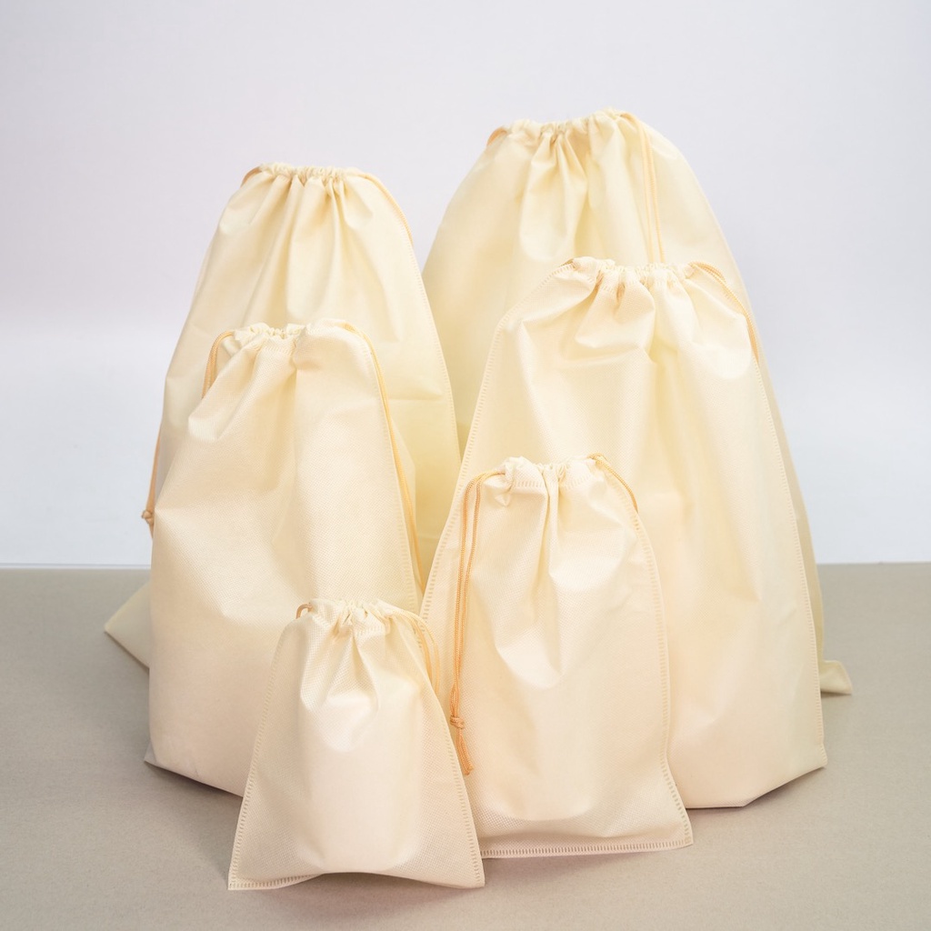 Non Woven Pastel Color Drawstring Bag - Beige