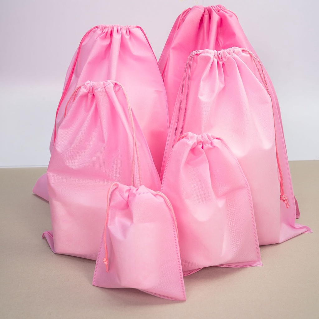 Non Woven Pastel Color Drawstring Bag - Pink