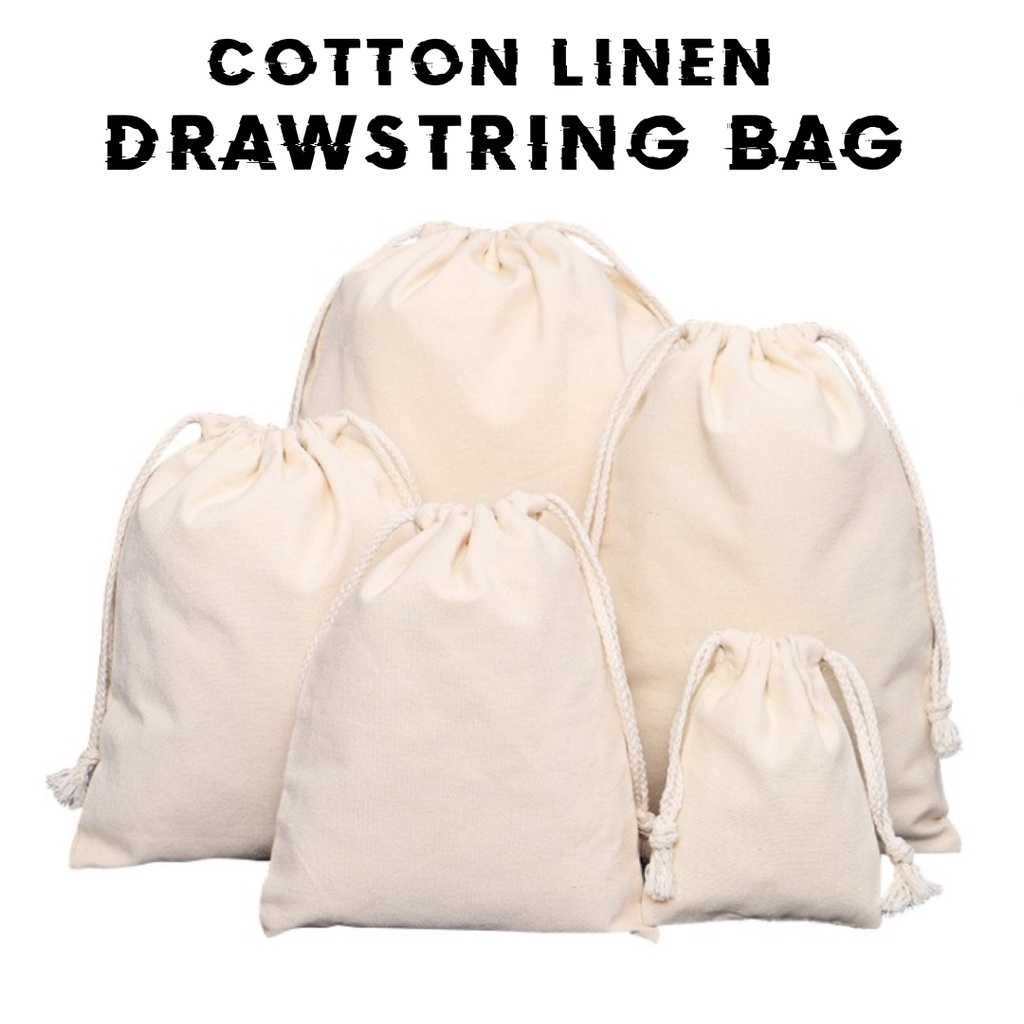 cotton linen drawstring pouch bag