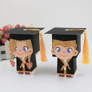Graduation Celebration 3D Girl Boy Candy Paper Box Goodies with Hat