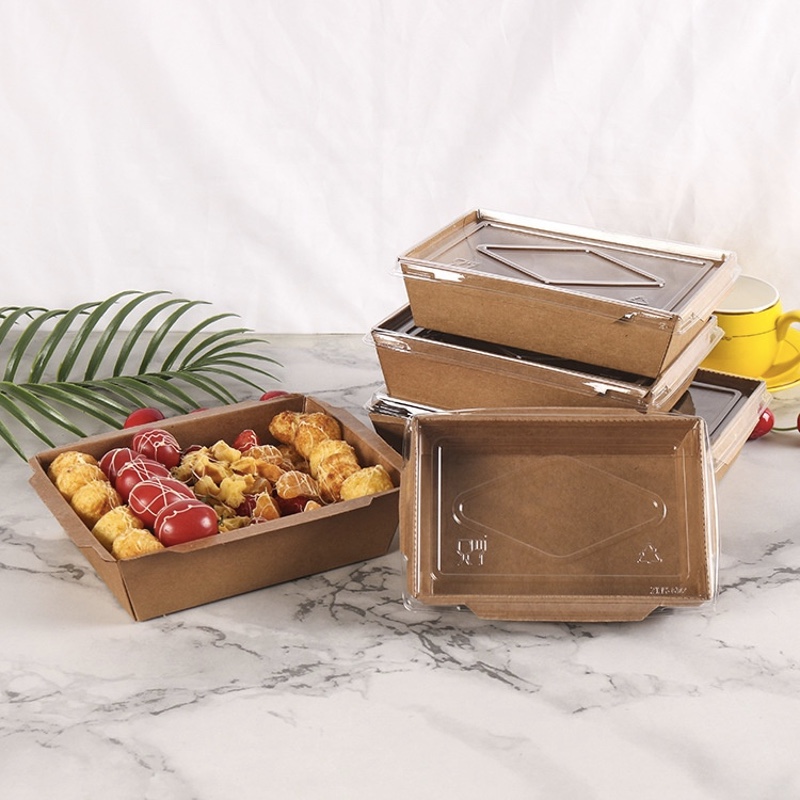 Kraft Brown Paper Lunch Box with Plastic Cover